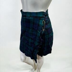 Vintage 1980s Stefano International Blue & Green Plaid Wrap Skort - Size 10